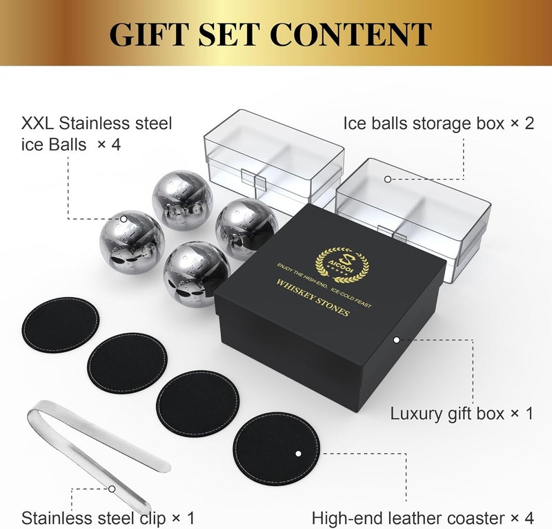 SAICOOS Gifts for Men Dad - Him and Boyfriend : Whiskey Stones Reusable Metal Steel Ice Cubes Balls Set, Bourbon Cool Anniversary Retirement Gifts, Harley Davidson Funny Gadgets 4Pcs (4XL Ice Balls) - Image 2