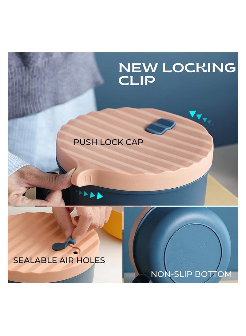 SOLARAE Microwave Ramen Bowl with Handles Noodle Bowl With Lid And Chopsticks BPA Free Food Grade for Home Office College Dorm Room Instant Cooking Blue - Image 4