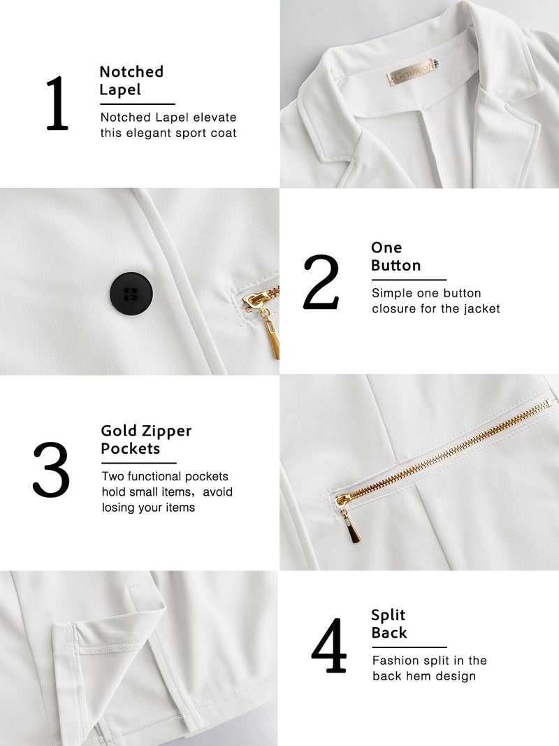 Genhoo Women's Work Casual Blazer Long Sleeve Open Front Blazer Jackets Outfit Suit with Zipper Pockets White L - Image 5