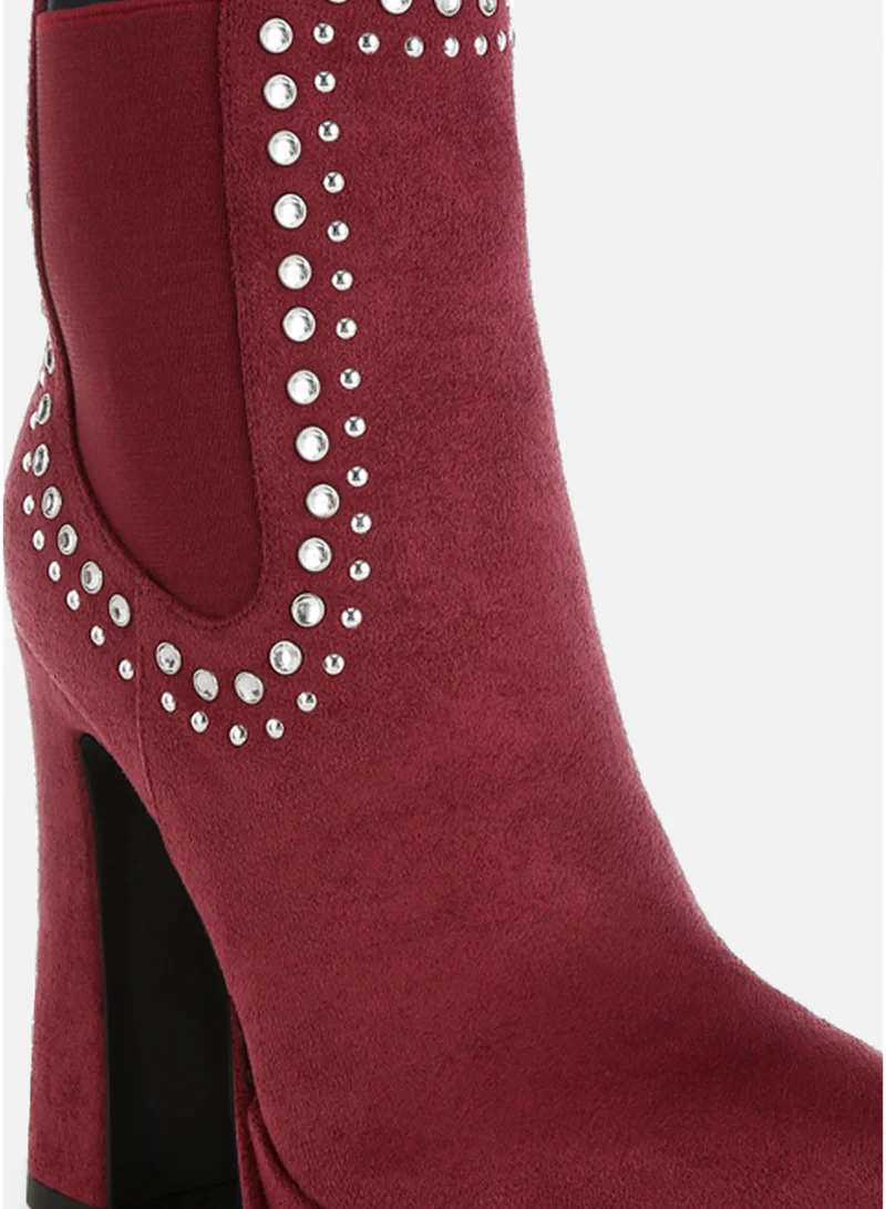 London Rag  London Rag Studs Embellished High Ankle Boots in Burgundy for Women | Best Price UAE