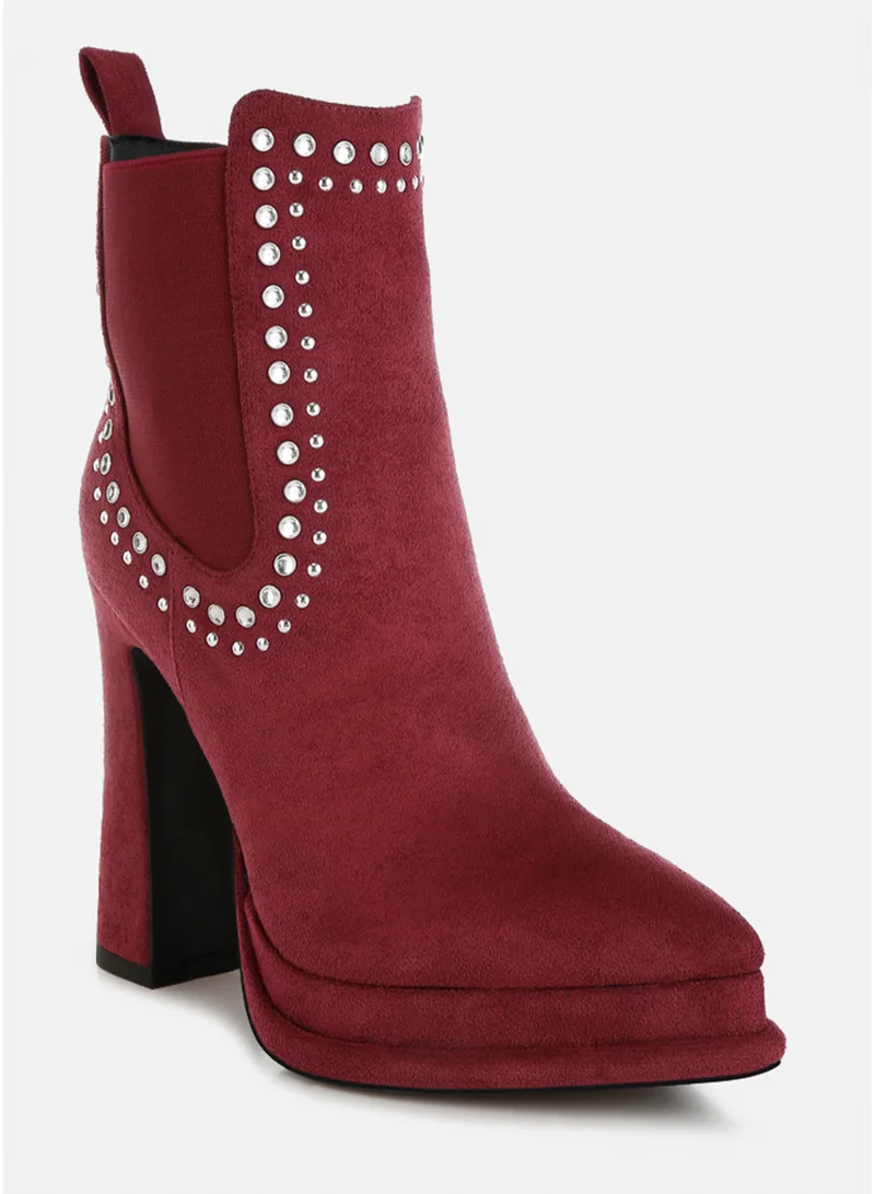 London Rag  London Rag Studs Embellished High Ankle Boots in Burgundy for Women | Best Price UAE