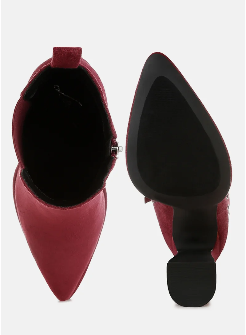 London Rag  London Rag Studs Embellished High Ankle Boots in Burgundy for Women | Best Price UAE