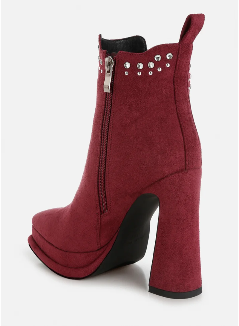 London Rag  London Rag Studs Embellished High Ankle Boots in Burgundy for Women | Best Price UAE