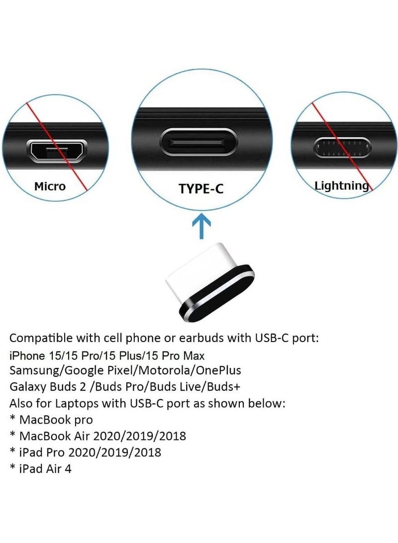 شاين زون غطاء غبار USB C، غطاء منفذ شحن Type C، 4 قطع مع فرشاة تنظيف باللون الأسود، حماية ملحق الهاتف ضد الفقدان - Image 3