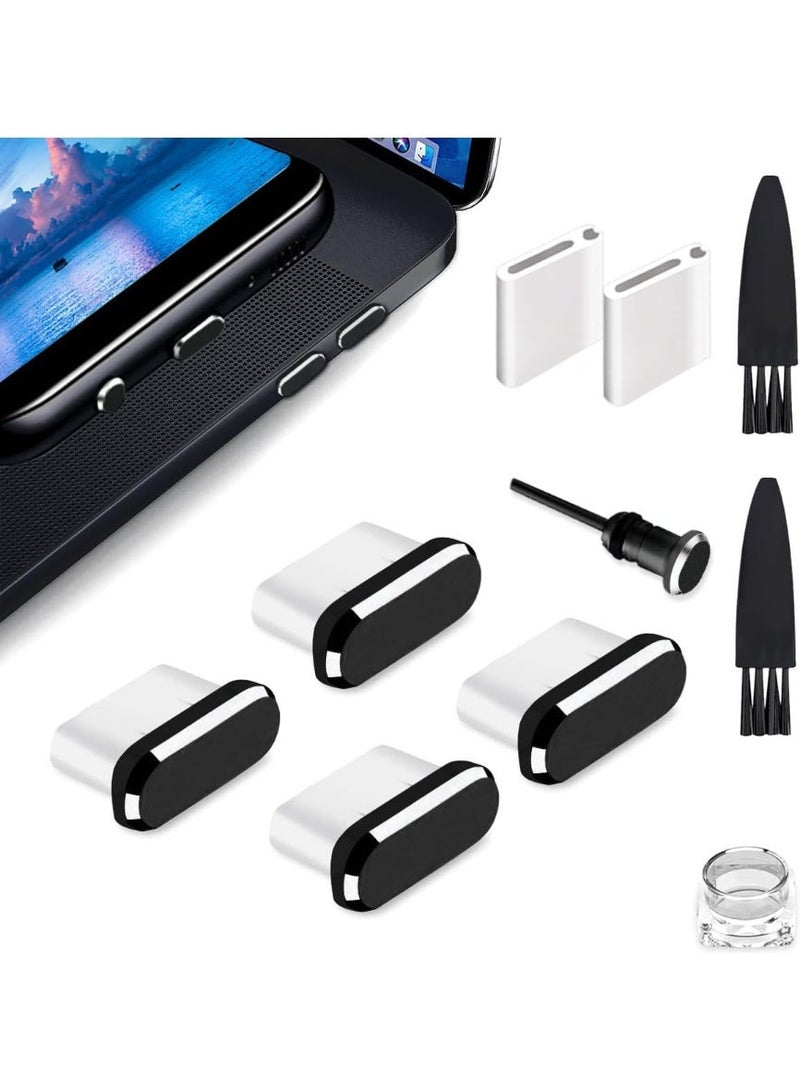 شاين زون غطاء غبار USB C، غطاء منفذ شحن Type C، 4 قطع مع فرشاة تنظيف باللون الأسود، حماية ملحق الهاتف ضد الفقدان - Image 1