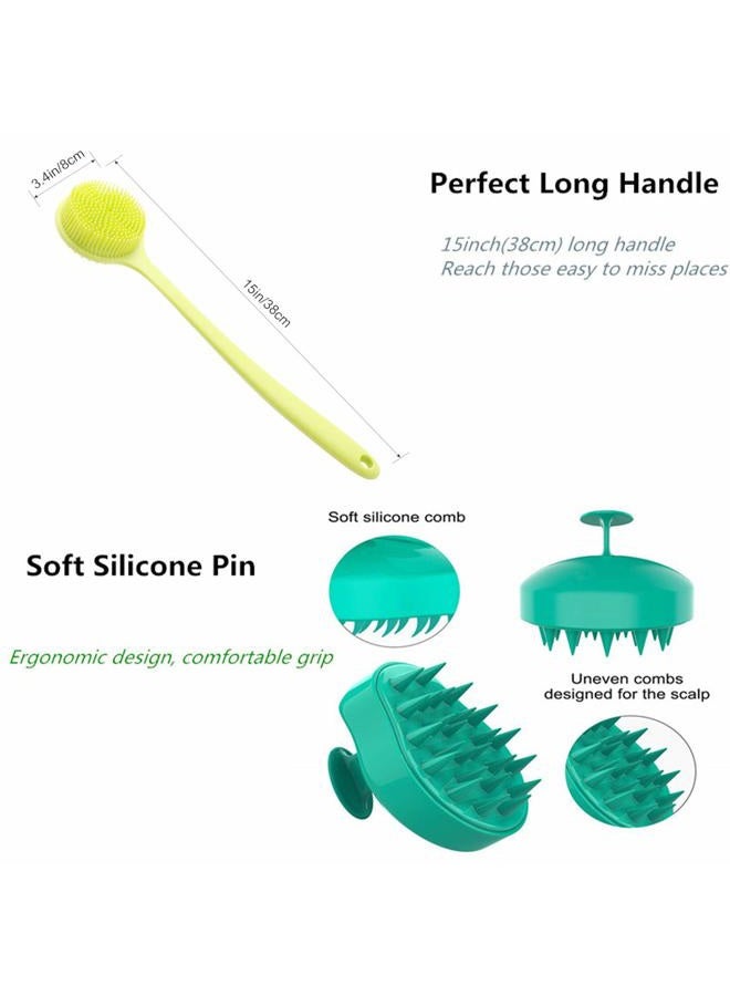 CINLITEK Silicone Body Scrubber & Scalp Massager, Long Handle Back Scrubber for Shower Brush,Exfoliating Body Scrubber, Shower Scrubber for Body Brush, Hair Dandruff Shampoo Brush for Men,Women&Kids - Image 3