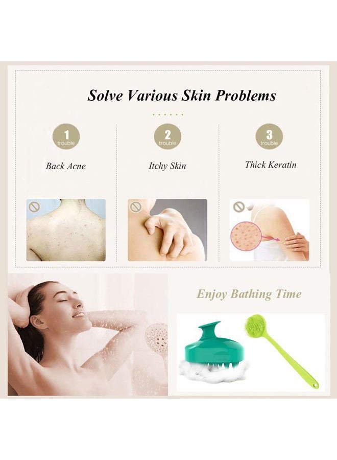 CINLITEK Silicone Body Scrubber & Scalp Massager, Long Handle Back Scrubber for Shower Brush,Exfoliating Body Scrubber, Shower Scrubber for Body Brush, Hair Dandruff Shampoo Brush for Men,Women&Kids - Image 5