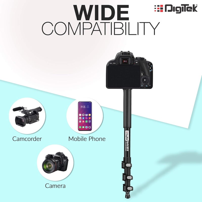 Digitek ® (DMP 60N) Professional Monopod with 4 Extendable Sections & Dual Mount Thread Adapter (1/4inch and 3/8inch), Load Upto: 5 kgs, Max. Operating Height: 5.15 Feet (Black) - Image 4