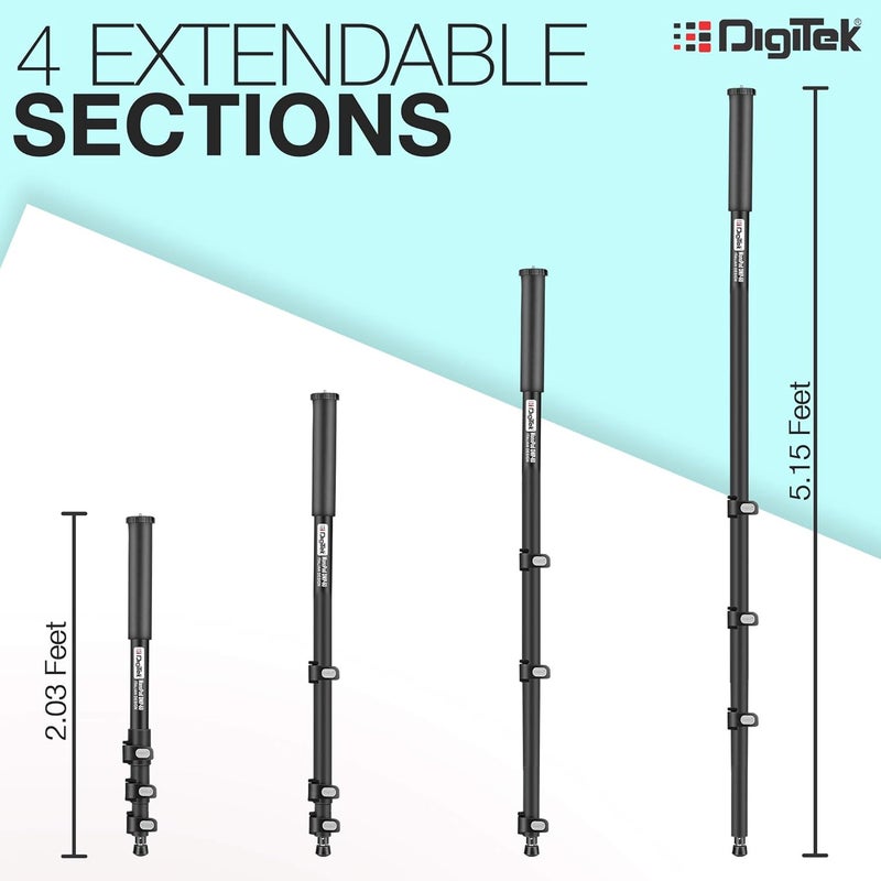 Digitek ® (DMP 60N) Professional Monopod with 4 Extendable Sections & Dual Mount Thread Adapter (1/4inch and 3/8inch), Load Upto: 5 kgs, Max. Operating Height: 5.15 Feet (Black) - Image 2