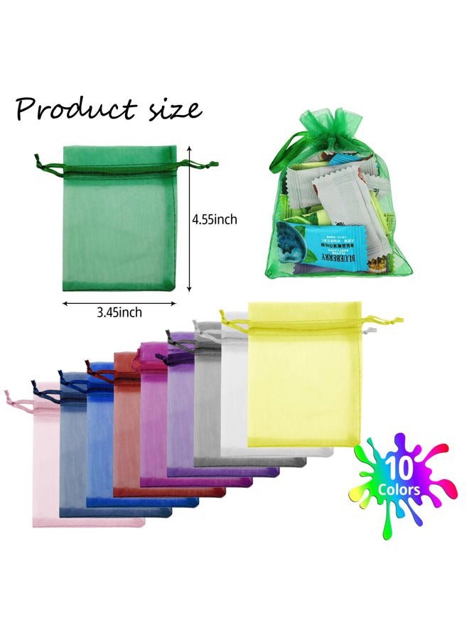 JUNSDUKE 10 Pcs Small Gift Bags, Mix Color Organza Bags 3x4 Inches, Mesh Drawstring Bag for Wedding, Party, Christmas, Jewelry, Candy (10) - Image 2