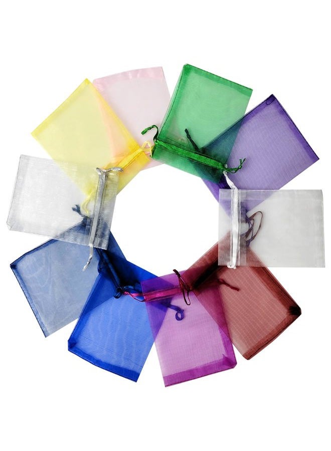JUNSDUKE 10 Pcs Small Gift Bags, Mix Color Organza Bags 3x4 Inches, Mesh Drawstring Bag for Wedding, Party, Christmas, Jewelry, Candy (10) - Image 1