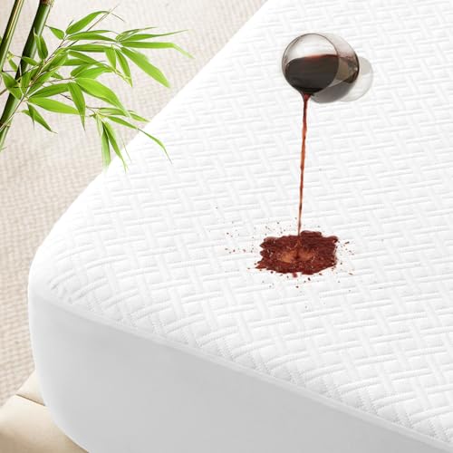 Luxe Linen Queen Size Waterproof Mattress Protector Cooling Viscose Derived from Bamboo Mattress Cover Stretchable Fitted 821 Deep Pocket Premium 3D Air Fabric Soft Breathable Noiseless Washable - Image 1
