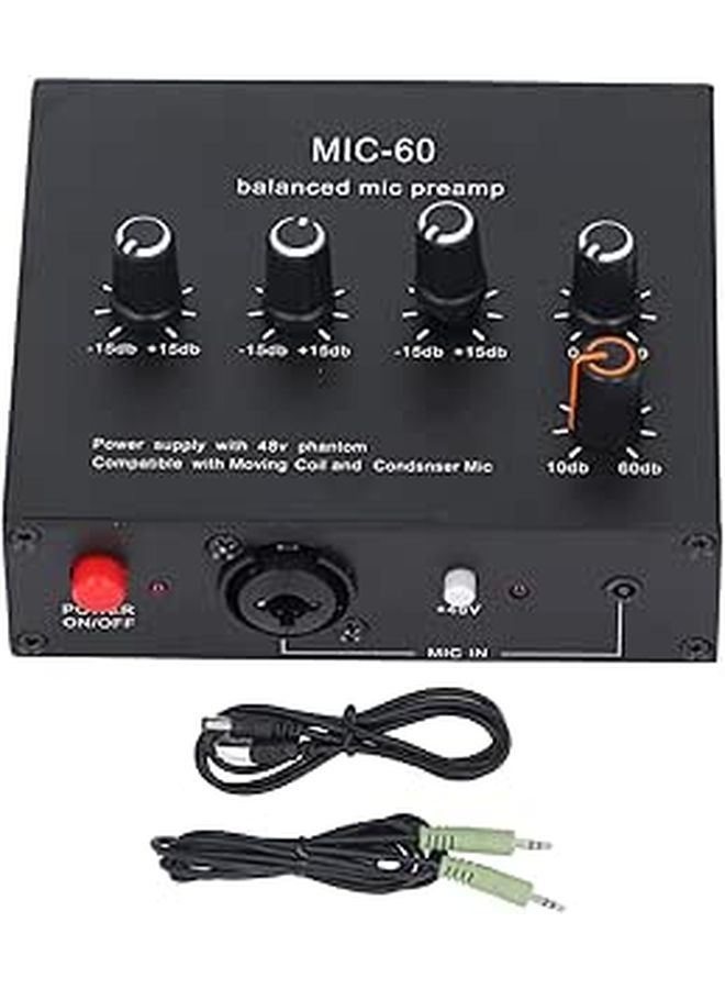Microphone Preamp XLR 3.5mm 6.5mm Audio Interface 60db Gain 48V Phantom Power Dynamic Condenser Microphone Amplifier - Image 1