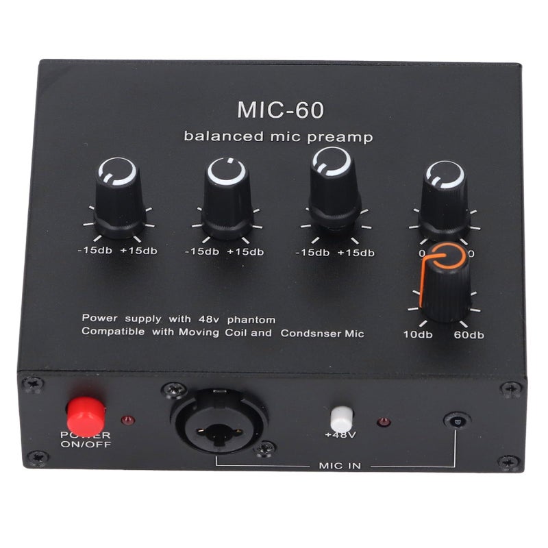 Microphone Preamp XLR 3.5mm 6.5mm Audio Interface 60db Gain 48V Phantom Power Dynamic Condenser Microphone Amplifier - Image 4