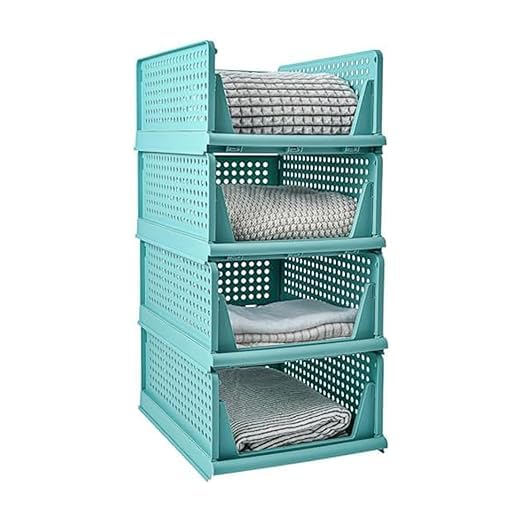 JEYANG Foldable Plastic Wardrobe Organizer - Stackable Storage Solution for Clothes, Ideal for Bathroom, Kitchen, and Bedroom Use (Pack of 12, Blue) - Image 1