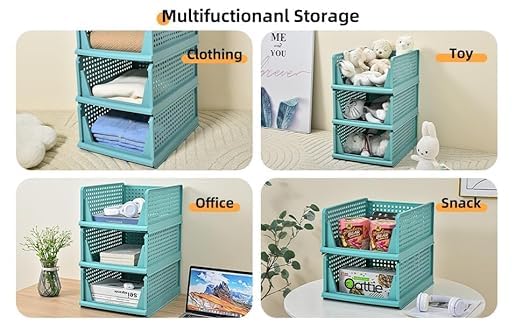 JEYANG Foldable Plastic Wardrobe Organizer - Stackable Storage Solution for Clothes, Ideal for Bathroom, Kitchen, and Bedroom Use (Pack of 12, Blue) - Image 4