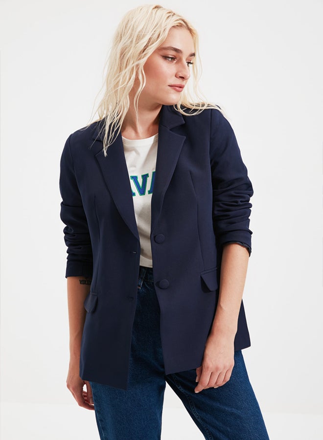 trendyol Navy Blue Regular Lined Woven Blazer Jacket - Image 2