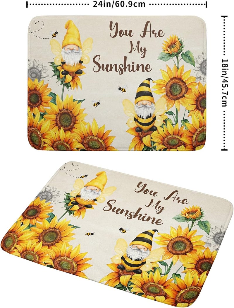 Giwawa Bee Gnomes Dish Drying Mat, Summer Sunflowers Elf Dish Drainer Mats for Kitchen Countertop, Vintage Sunshine Floral Absorbent Reversible Dish Drying Pad Decor, 18x24inches, Large - Image 2