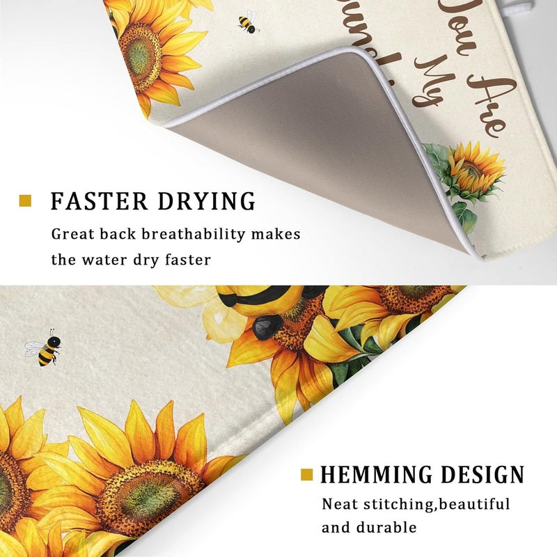 Giwawa Bee Gnomes Dish Drying Mat, Summer Sunflowers Elf Dish Drainer Mats for Kitchen Countertop, Vintage Sunshine Floral Absorbent Reversible Dish Drying Pad Decor, 18x24inches, Large - Image 3