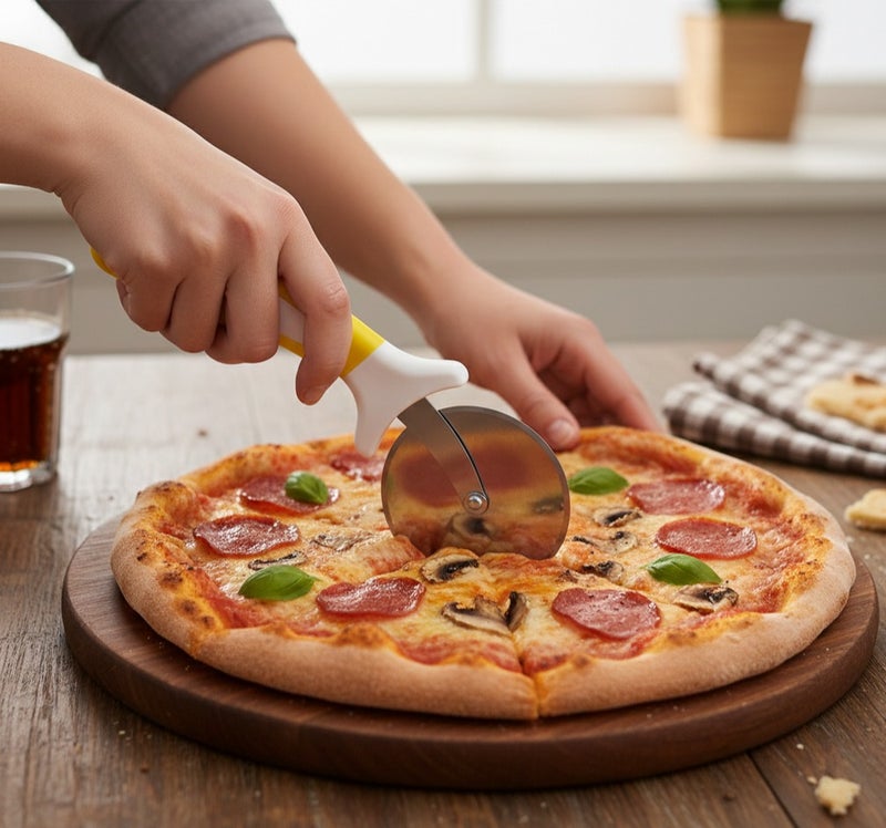 ديسينت ديسنت ستينلس ستيل بيتزا كَتَر | فور إنش (10.16 سم) ويل | 23.36 سم لينث | فينغر غارد آند إيرغونومِك هاندل | شارب كَتَرْز، بيتزا ويل، بيتزا سلايسر – نون سليب هاندل – ديشواشر سيف - Image 5