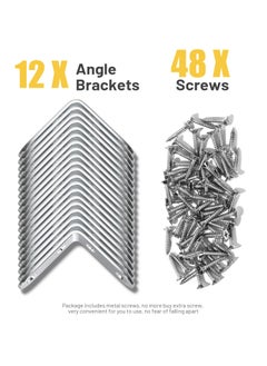 SANMUGEED 12pcs L Brackets 50×50mm Stainless Steel 90 Degree Shaped Angle Corner Bracket with 80 Stainless Screws for Fixing Wood Furniture Tables Chairs Door Window Bookshelves etc  - Image 2