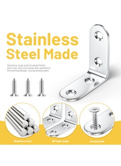 SANMUGEED 12pcs L Brackets 50×50mm Stainless Steel 90 Degree Shaped Angle Corner Bracket with 80 Stainless Screws for Fixing Wood Furniture Tables Chairs Door Window Bookshelves etc  - Image 3