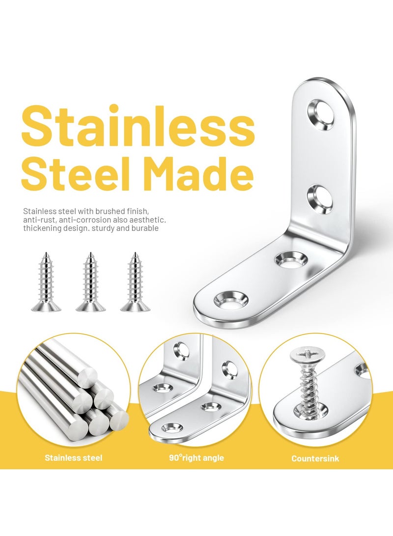 SANMUGEED 12pcs L Brackets 50×50mm Stainless Steel 90 Degree Shaped Angle Corner Bracket with 80 Stainless Screws for Fixing Wood Furniture Tables Chairs Door Window Bookshelves etc - Image 3