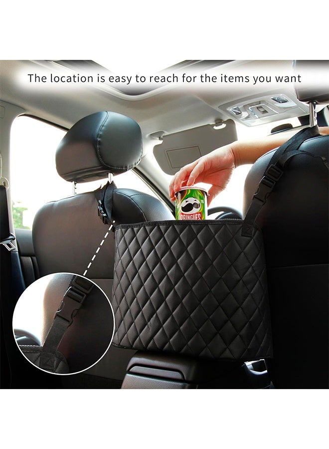 Car Net Pocket Handbag Holder，Purse Holder for Between Seats，Leather Seat Back Organizer Mesh Large Capacity Bag，Handbag Between The Two Seats - Image 5