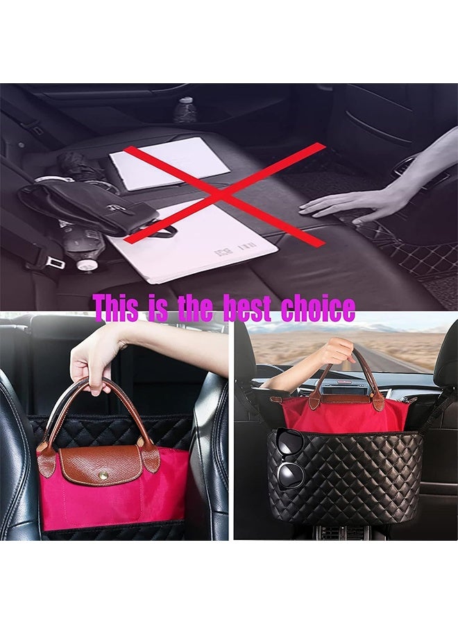 Car Net Pocket Handbag Holder，Purse Holder for Between Seats，Leather Seat Back Organizer Mesh Large Capacity Bag，Handbag Between The Two Seats - Image 3
