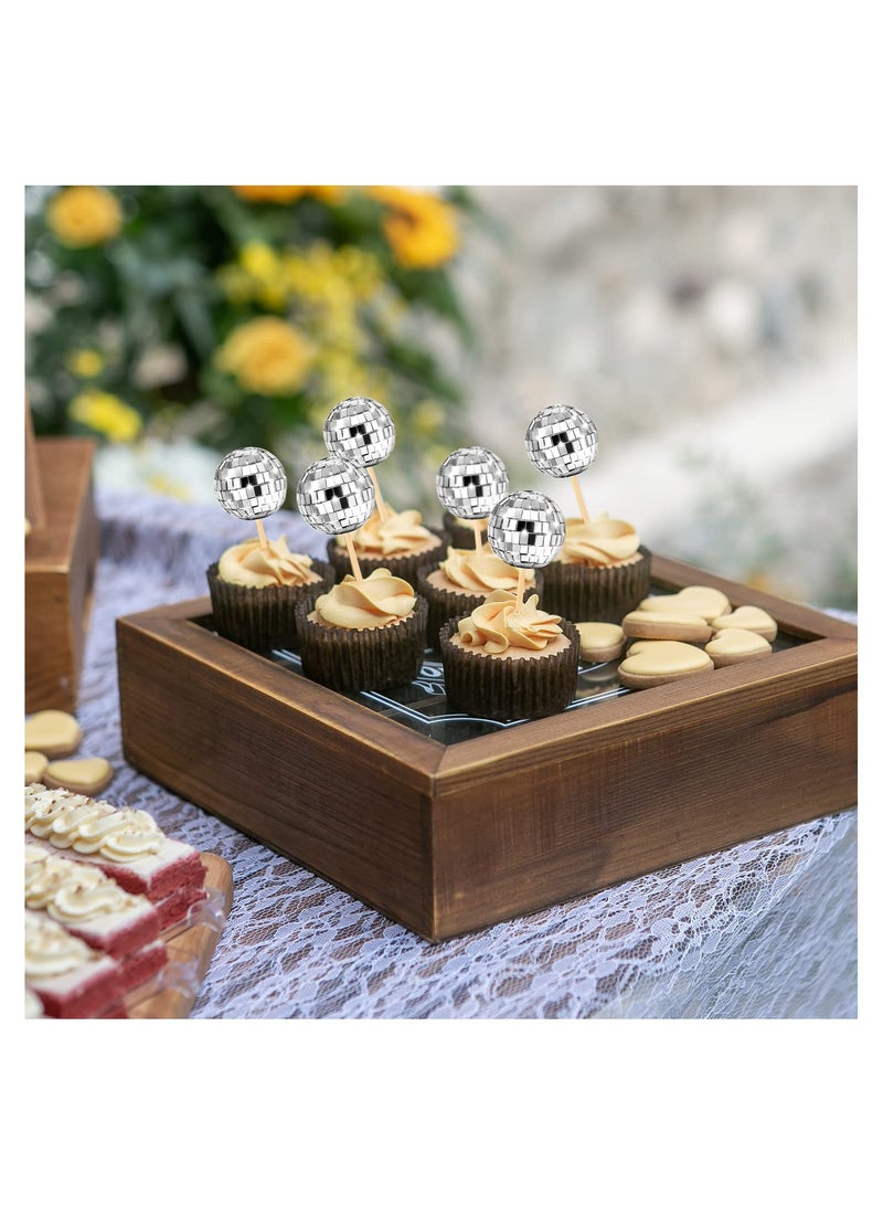 SYOSI 24 Pcs Disco Cupcake Accents, 70s Party Cake Toppers Shimmering Cupcake Embellishments Mirror Ball Dessert Toppers Disco Ball Table Centerpiece Decor for 70s Disco Themed Dance Party Supplies(2.7CM) - Image 3