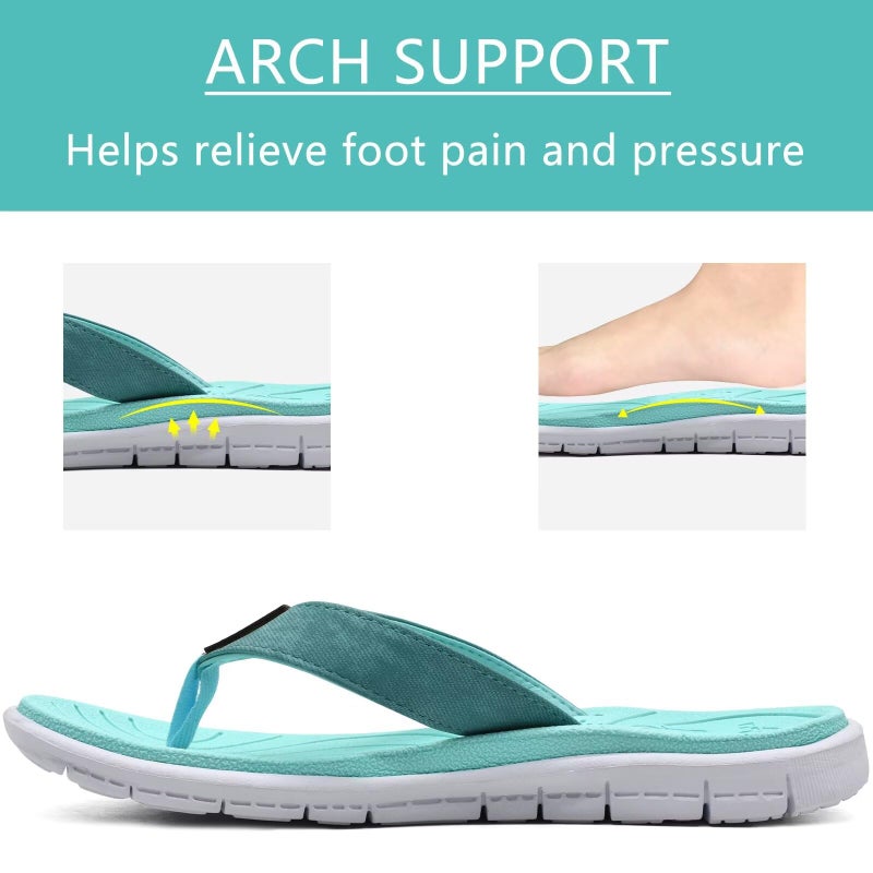 KuaiLu Casual Flip Flops for Women Comfortable Yoga Mat Arch Support Cushion Leather Slides Summer Beach Pool Outfits Flats Walking Thong Sandals Travel Essentials Orthotic Shoes Lake Blue Size 8.5 - Image 3