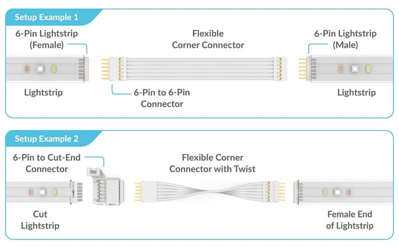 Litcessory Flexible Corner Connector/Extension Cable for Philips Hue, WiZ Lightstrip (2in, 4 Pack, Black - Standard 6-PIN V3 / WiZ Lightstrip) - Image 3