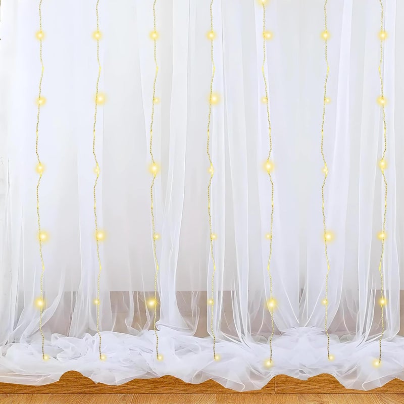 1iAM 3pcs White Decoration Net Light Combo 2pcs Large Stitched with Ribbon Nylon Made Reusable Soft Wrinkled Free 85x5ft Each Backdrop Decor Net 1pc 11m Rice Light for Any Party or Event