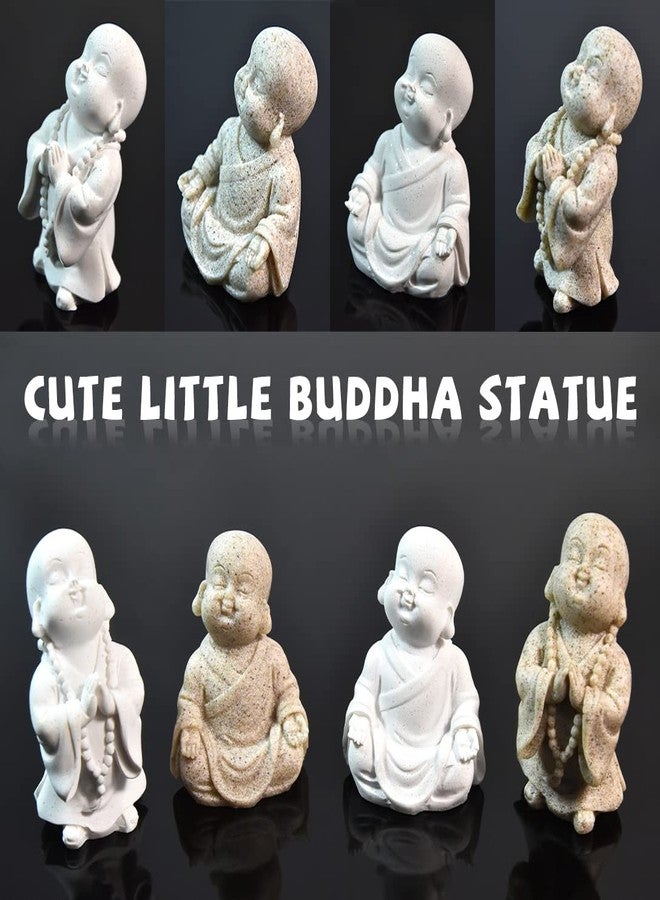 fazhongfa 2pcs Buddha Statue Happy Laughing Buddha Figurine Cute Small Monk Statues Mini Maitreya Buddha Minimalist for Desktop Ornament Home Decor Car Dashboard and Shelf Decorations Buda (Sandstone) - Image 4