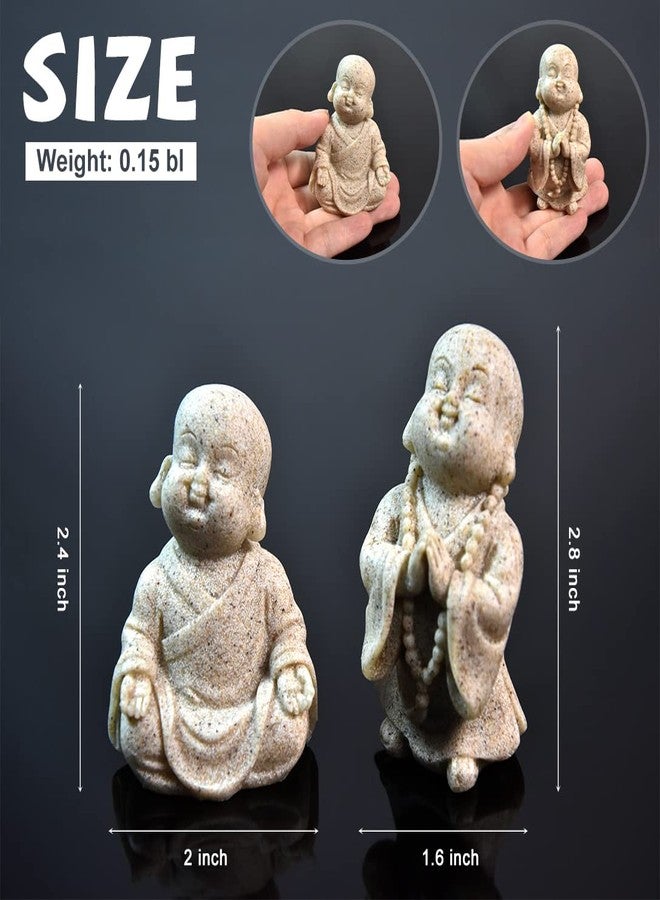 fazhongfa 2pcs Buddha Statue Happy Laughing Buddha Figurine Cute Small Monk Statues Mini Maitreya Buddha Minimalist for Desktop Ornament Home Decor Car Dashboard and Shelf Decorations Buda (Sandstone) - Image 2