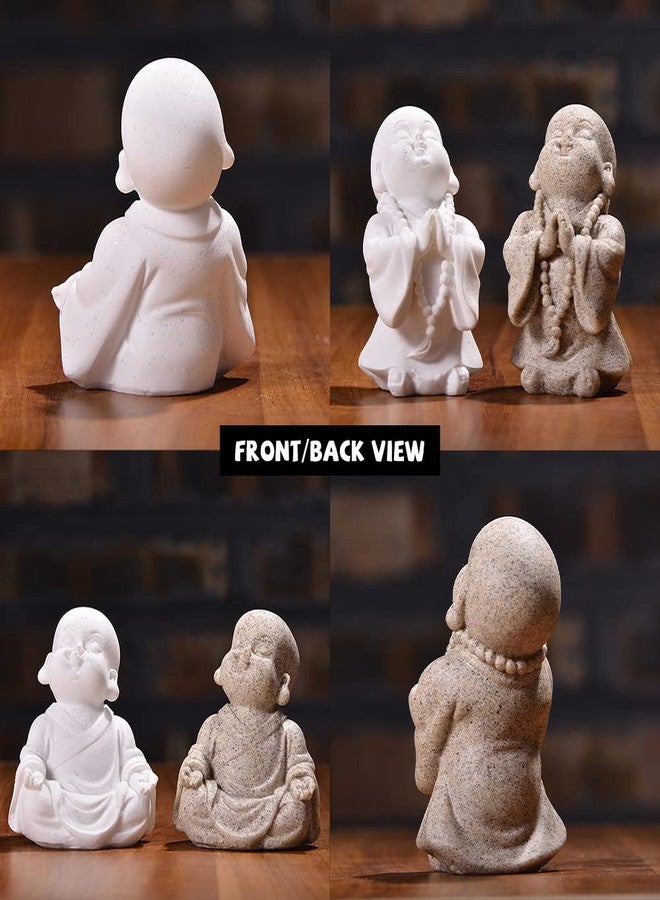 fazhongfa 2pcs Buddha Statue Happy Laughing Buddha Figurine Cute Small Monk Statues Mini Maitreya Buddha Minimalist for Desktop Ornament Home Decor Car Dashboard and Shelf Decorations Buda (Sandstone) - Image 3
