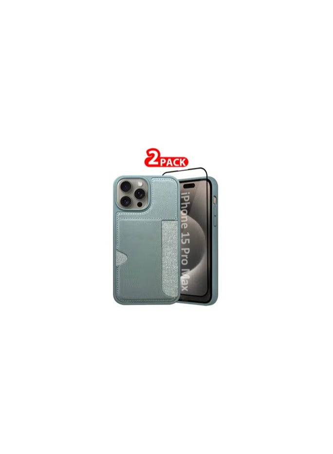 CATANES iPhone 15 Pro Max 2Packs Case Leather Antifingerprint Cover with Wallet Card Slot Shell, Side Insert Card Holder, Anti Fall Protection - Grey  - Image 1