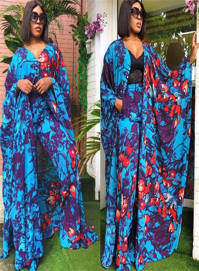 Loquat Chiffon Cardigan Loose Oversized Trousers Two-Piece Suit Abaya Multicolour