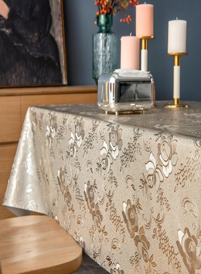 FAVE Gold Tablecloths Vinyl Table Cloth for Kitchen Dining Table Wipeable PVC Tablecloth Cover for Rectangle Table (Gold 55”x78”) - Image 2