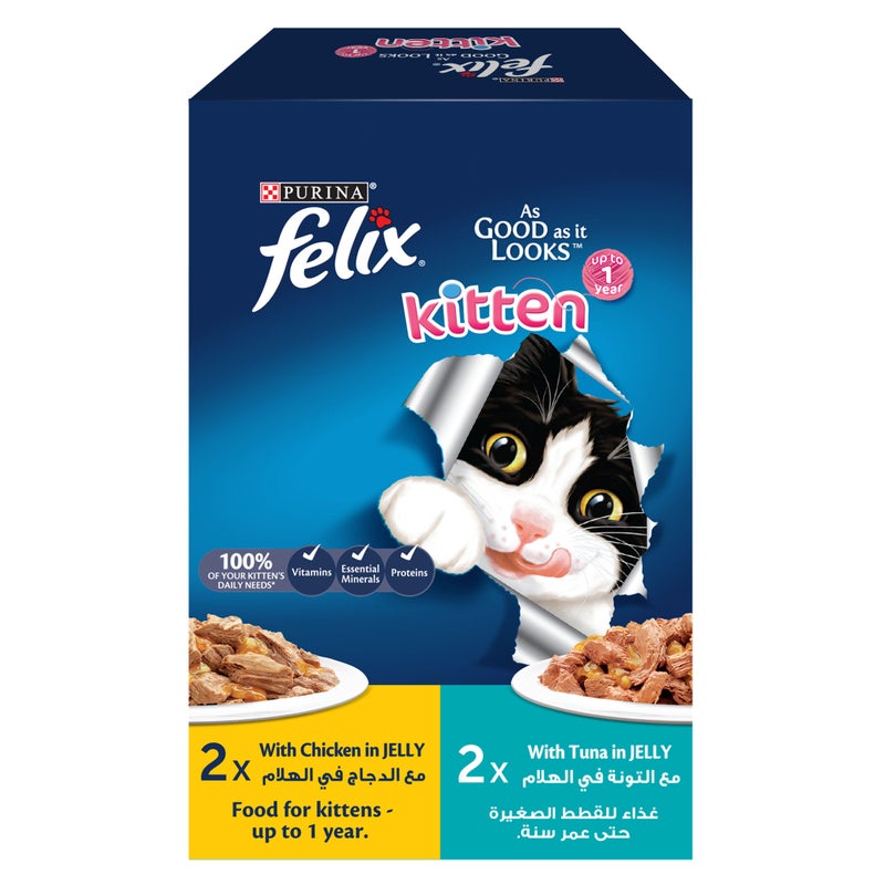Felix Purina Felix As Good As It Looks Kitten Cat Food in Jelly (2x 85g Chicken Pouches + 2x 85g Tuna Pouches) - Image 4