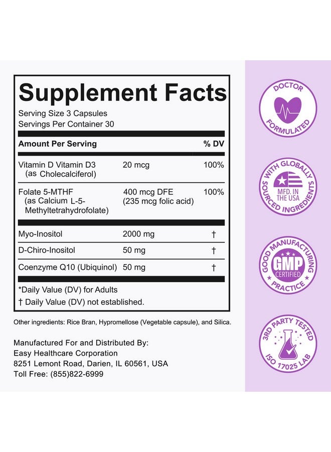 Premom بريموم إينوزيتول بلس - 2000 ملغ ميو-إينوزيتول و 50 ملغ دي-كيرو إينوزيتول، كيو10، حمض الفوليك وفيتامين د3 - نسبة 40:1 - يدعم التوازن الهرموني، صحة المبايض والتكاثر - إمداد لمدة 30 يومًا - Image 5