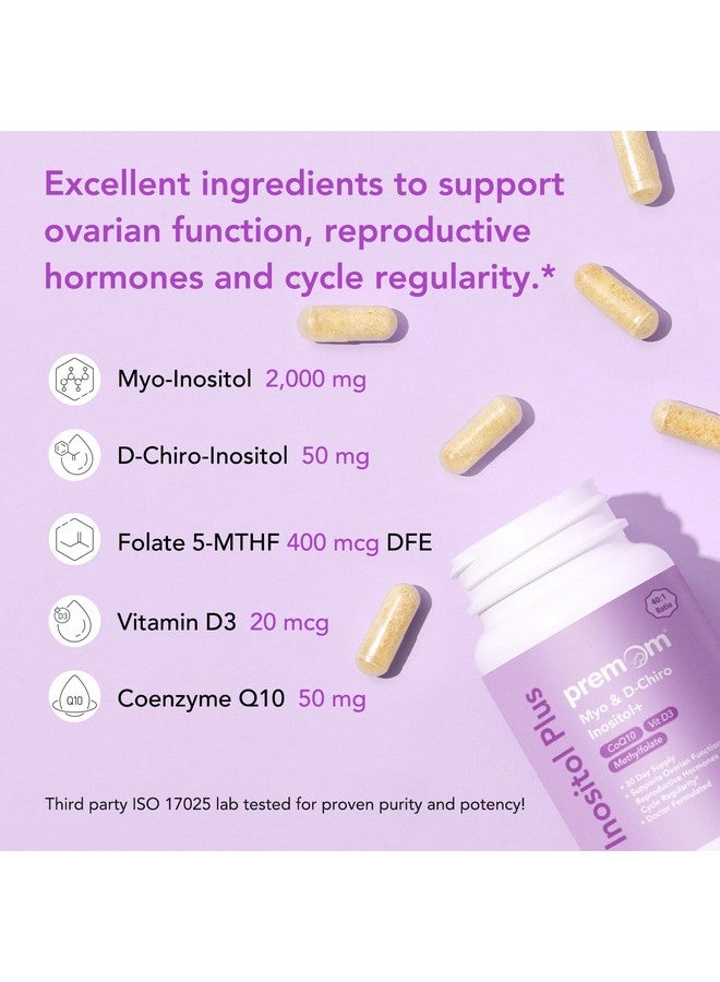 Premom بريموم إينوزيتول بلس - 2000 ملغ ميو-إينوزيتول و 50 ملغ دي-كيرو إينوزيتول، كيو10، حمض الفوليك وفيتامين د3 - نسبة 40:1 - يدعم التوازن الهرموني، صحة المبايض والتكاثر - إمداد لمدة 30 يومًا - Image 3