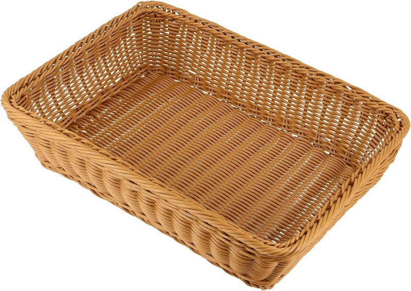 SHEUTSAN 3 Pack 157 x 118 Inch Poly Wicker Woven Bread Baskets Rectangle Handmade Rattan Woven Pantry Organizer Storage Basket Tabletop Food Serving Baskets for Bread Vegetable Fruit Food Brown - Image 4