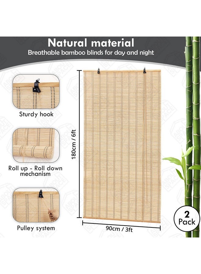 ABOUT SPACE 2 Pcs Bamboo Curtains - W 3 ft x H 6 ft - Rope Mechanism Roll Up Down Bamboo Shade for Sunlight, Dust Protection Window Chick Blinds for Balcony, Restaurant, Dhaba, Hotel, Resort - Image 2