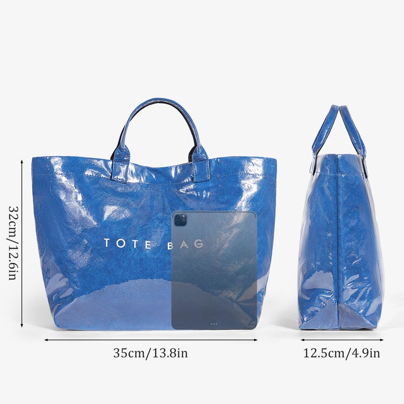 Lushandy PVC Tote Bag for Women Large Plastic Tote Bag for Work Letter Print Hobo bag Kraft Paper Work Handbags Purses - Image 5