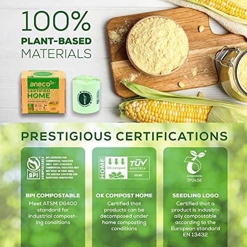 Aneco (Include 10 Bonus Bags) ANECO 100% Compostable Waste Bags 2.6 Gallon, Extra Thick Kitchen Small Compost Bags for Countertop Bin, 110 Count (100 + 10 Extra) - Image 4