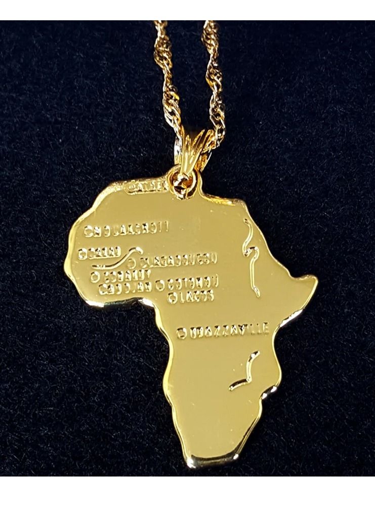 Africa Map Pendant and Letter Carved Design Map of Africa Shaped 18k Gold Plated Necklace, African gift for her, UNISEX African Pendant Gift - Image 1