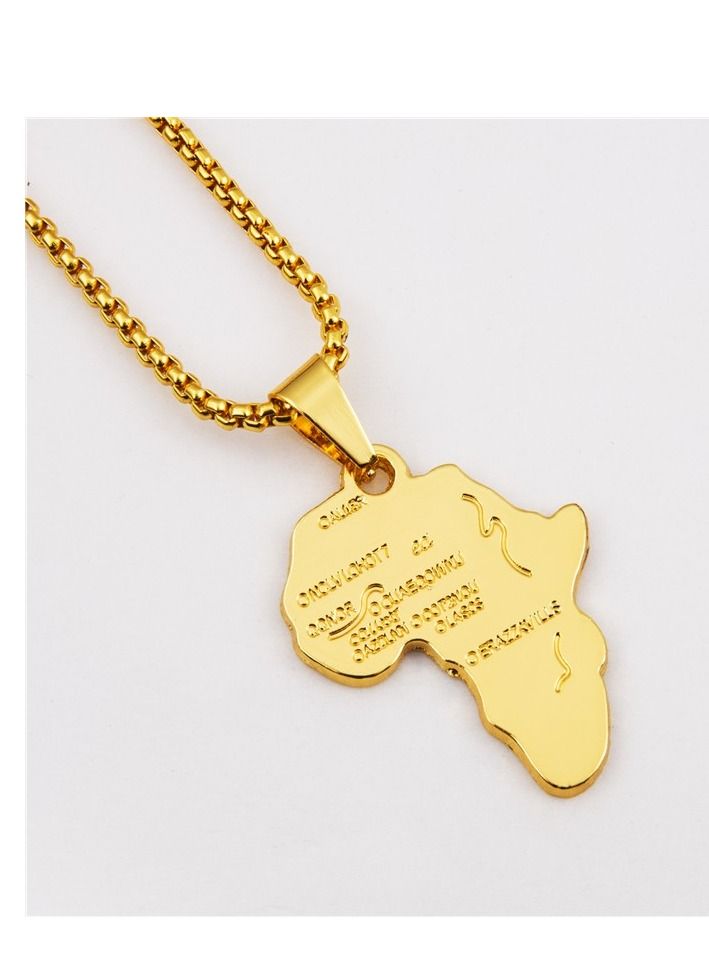 Africa Map Pendant and Letter Carved Design Map of Africa Shaped 18k Gold Plated Necklace, African gift for her, UNISEX African Pendant Gift - Image 2