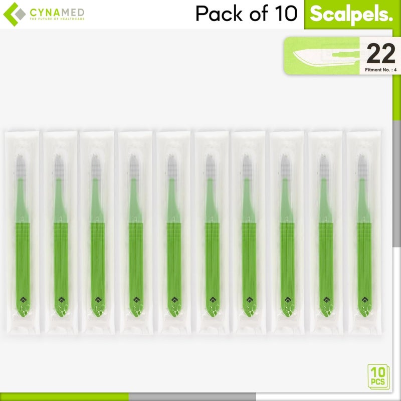CYNAMED # 22 مشرط disposable بمقبض بلاستيكي - شفرة واحدة معقمة للحلاقة الجلدية، التشريح، طب الأقدام، العناية المهنية، إزالة حب الشباب - أداة من الفولاذ المقاوم للصدأ الجراحي - علبة من 10 - Image 4