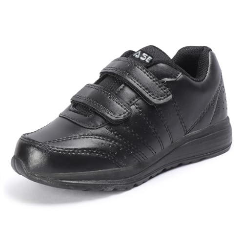 TRASE School Shoes Black for Boys & Girls | Velcro Strap | Lightweight & Comfortable | Anti-Skid Sole | All Day Wear (Black, 12 UK) - Image 1